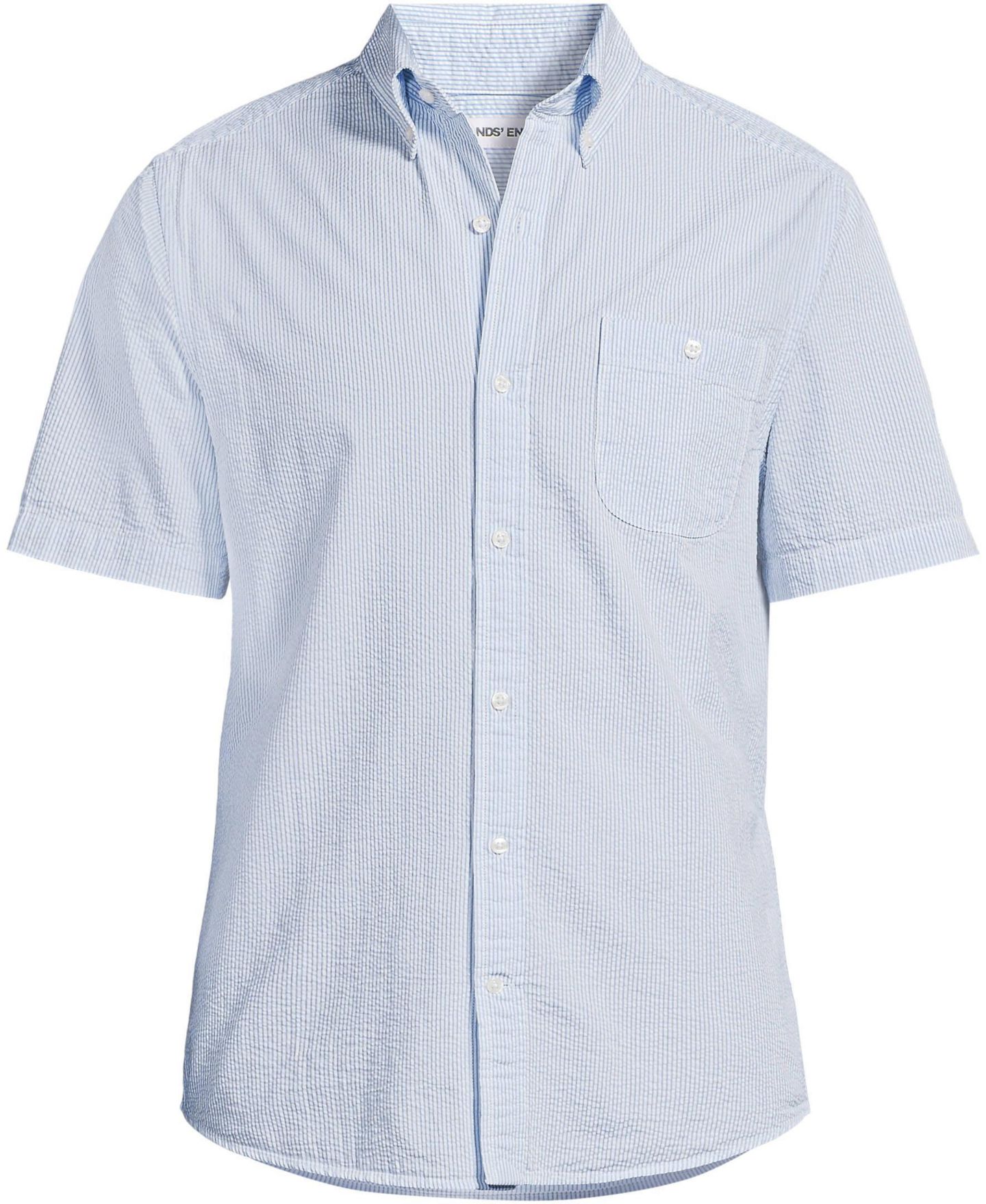 Мужская рубашка Lands' End Short Sleeve Seersucker, цвет: Мягкий синий — фото 3