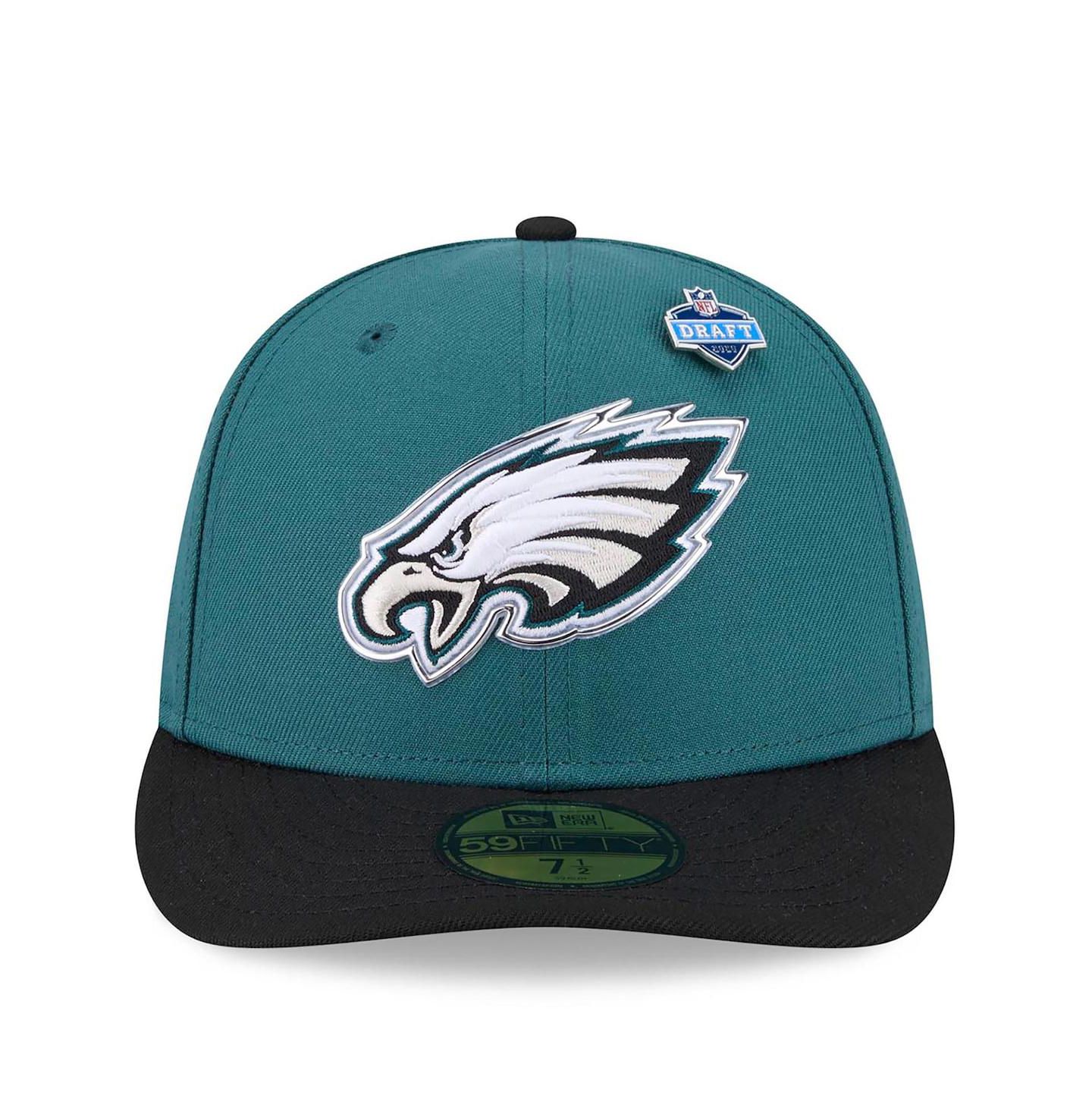 Мужская кепка New Era Midnight Green/Black Philadelphia Eagles 2026 NFL Draft Pre-Curved 59FIFTY Fitted Hat — фото 2