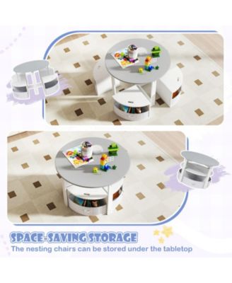 5-Piece Kids Round Nesting Table Set with 4 Storage Stools