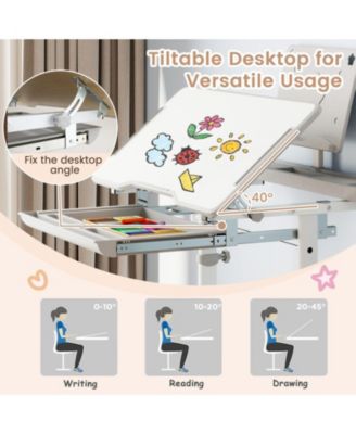 Height-Adjustable Kids Study Desk and Chair Set with Tilt Desktop