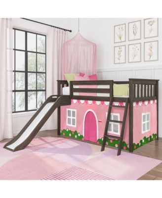 Low Loft With Easy Slide and Farmhouse Curtain