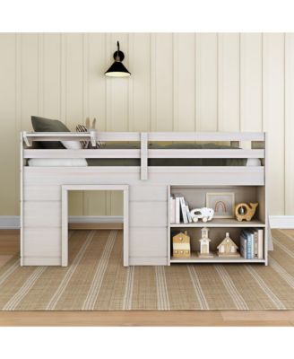 Max and Lily Farmhouse Twin Low Loft with Bookcase