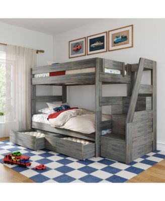 Max and Lily Modern Farmhouse Twin Over Twin Bunk Bed With Staircase and Storage Drawers