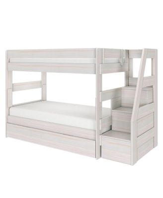 Twin Over Twin Wood Staircase Bunk Bed with Trundle, Driftwood