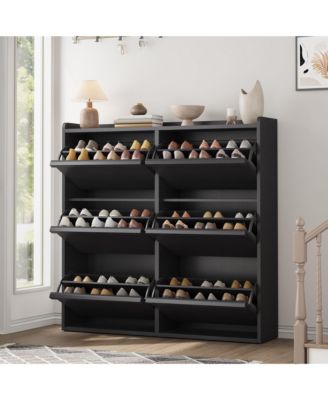 Entryway Wooden Shoe Cabinet, 6 Flip Drawers + Adjustable Shelf Organizer