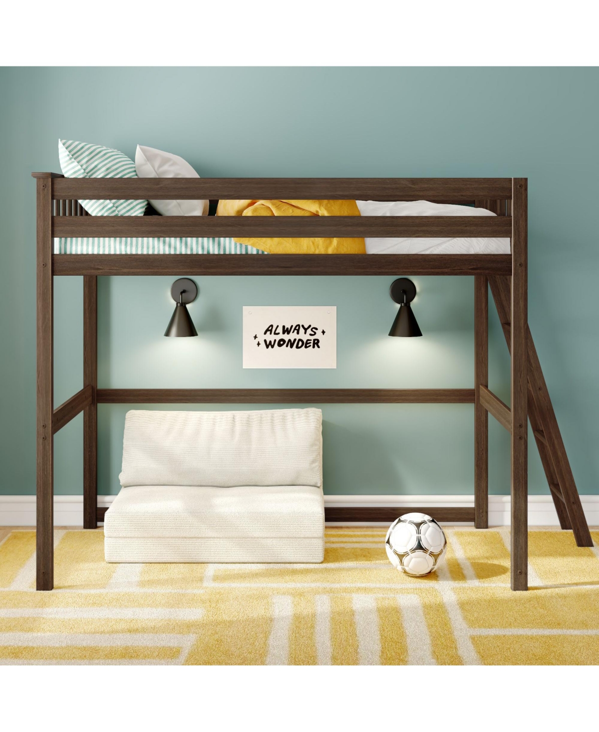 Max and Lily Classic Twin High Loft with Ladder on End