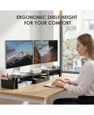 Monitor Stand Riser Drawer Pen Holder Metal Desk Organizer