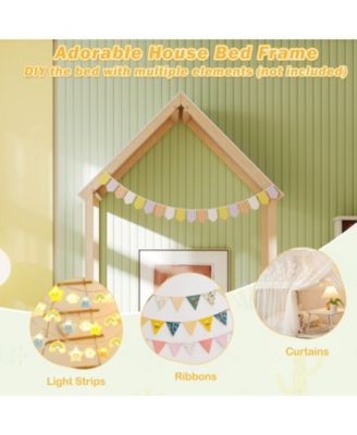 Twin Kids House Bed Frame with Safety Guardrails