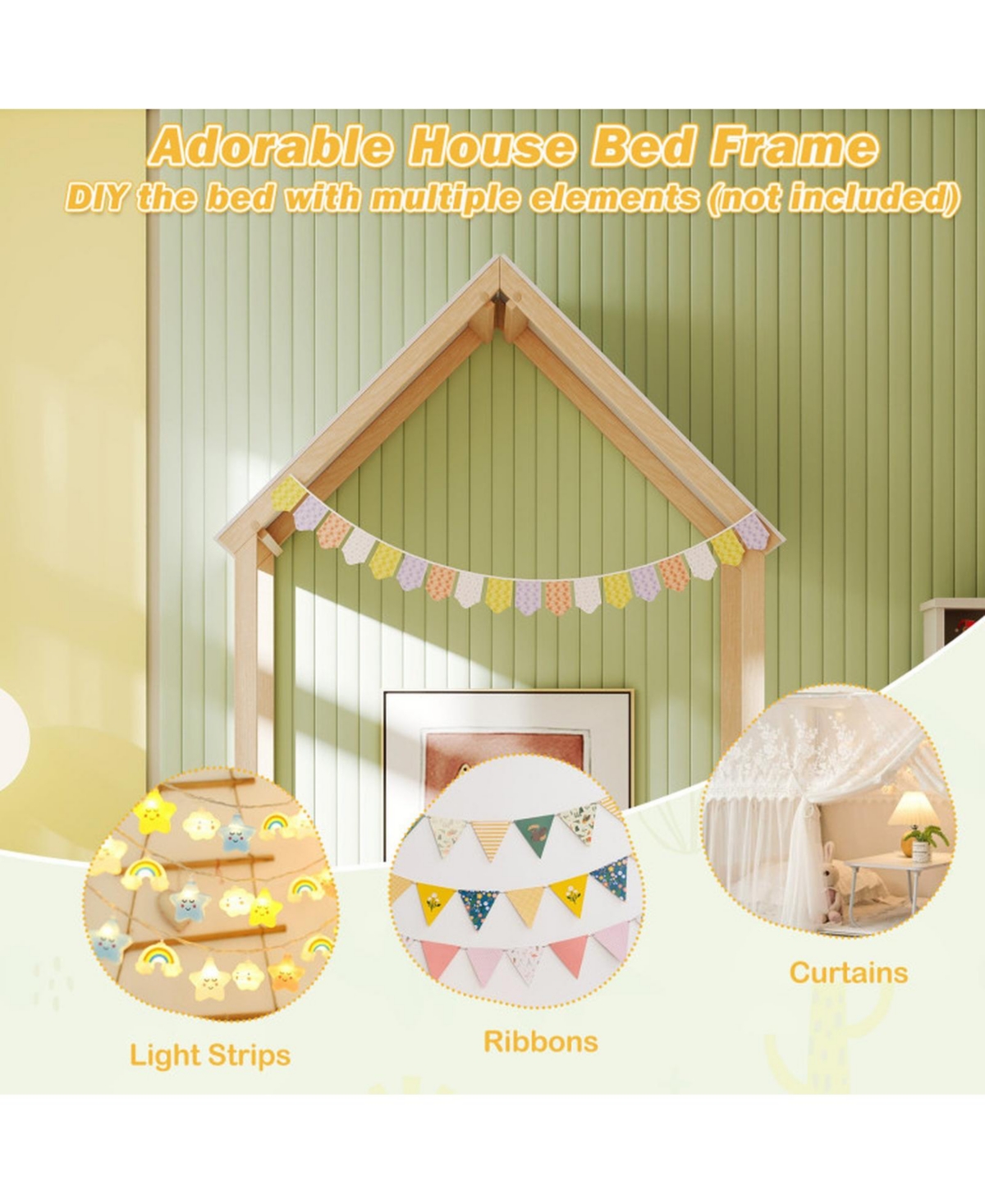 Gouun Twin Kids House Bed Frame with Safety Guardrails