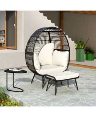 Oversized Rattan Egg Lounge Chair with Ottoman and Cushions