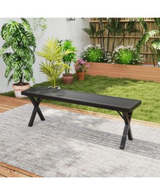 54-inch Patio Metal Bench with Slatted Seat and X-Leg Support