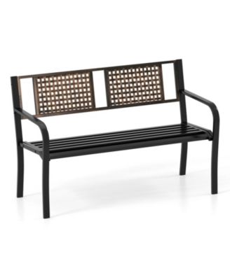 50-inch Outdoor Metal Garden Bench with Rattan-Style Backrest