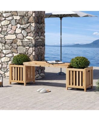 68-inch Fir Wood Patio Bench with Dual Planter Boxes