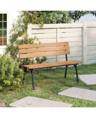 47-inch Outdoor Acacia Wood Bench with Metal Frame and Curved Backrest