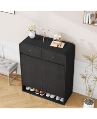 Shoe Cabinet with 2 Doors and 2 Drawers, 4 Tier Entryway Storage with Open Bottom Shelf