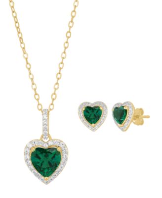 2-Pc. Created Emerald (3-9/10 ct. t.w.) and Created White Sapphire (5/8 ct. t.w.) Earrings and Necklace Set in 14k Yellow Gold-Plated Sterling Silver