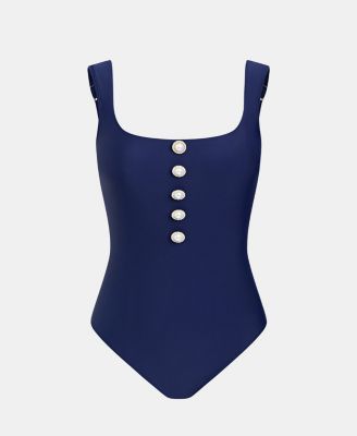 Women's Elegant One-Piece Swimsuit with Chic Button Details
