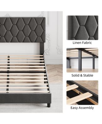  Full Bed Frame with Upholstered Headboard, Heavy-Duty Platform Bed Frame with Strong Wood Slats, No Box Spring Needed/Noise Free