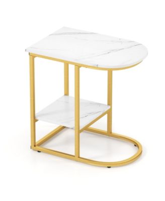 C Shaped Sofa Side Table with Faux Marble Top
