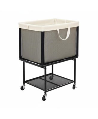 2-Tier Rolling Laundry Hamper with Lockable Wheels Removable Canvas Bag 29-Gallon Capacity Heavy Duty