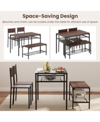 4-Piece Industrial Dining Table Set with Bench, Chairs and Storage