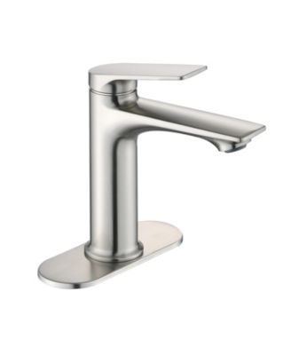 Brushed Nickel Single Handle Bathroom Faucet with Deck Plate Modern Vanity Sink Faucet Easy Control Durable Finish