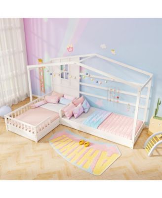 Twin Kids House Bed Frame with Safety Guardrails