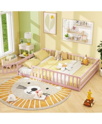 Full Kids House Bed Frame with Safety Guardrails