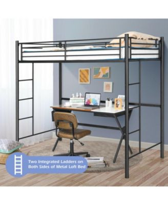 Steel Twin Loft Bed with Dual Ladders and Full-Length Guardrail