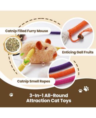 3 Pack Cat Chew Ropes with Cat Herb Filling Rats, Strong Braided Ropes and Gall Fruits, Natural Stimulation for Cats