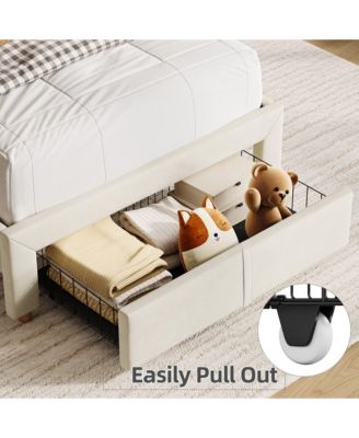 Soft Upholstered Twin Bed Frame for Kids - Storage Drawer and Bookcase Headboard - Noise-Free, Easy Assembly, No Box Spring Needed