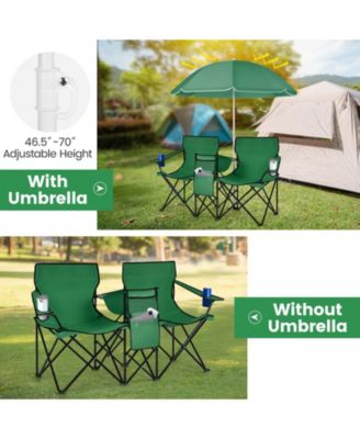 Portable Folding Picnic Double Chair with Removable Umbrella