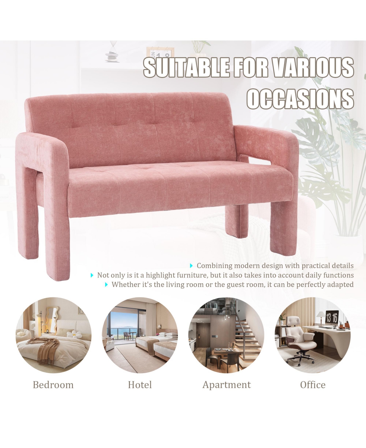 Rainsken 47 Inch Compact Loveseat Sofa, Chenille Fabric 2 Seater Couch with Deep Cushion and Dual Armrests, Upholstered Small Sofa for Living Room