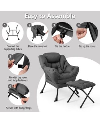 Modern Accent Sofa Chair with Folding Footrest and Side Pocket