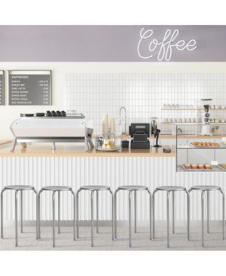 Stackable Round Metal Stools Set of 6 with Daisy Cutout Design