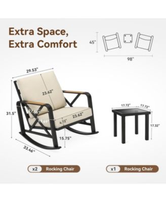 Outdoor Rocking Chair Set, 3PCS Rocking Bistro Set with Thick Cushion, Waterproof Patio Rocking Chairs with Table
