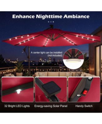 Outdoor Cantilever Patio Umbrella with Solar LED Lights, Hanging Design