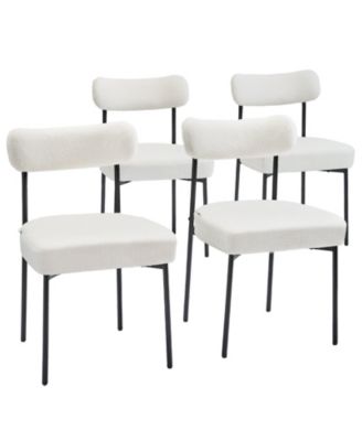 Set of 4 Upholstered Boucle Patio Dining Chairs with Curved Backrest and Metal Legs