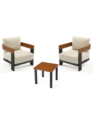 3-Piece Patio Conversation Set with 2 Armchairs & Coffee Table, Modern Garden Furniture