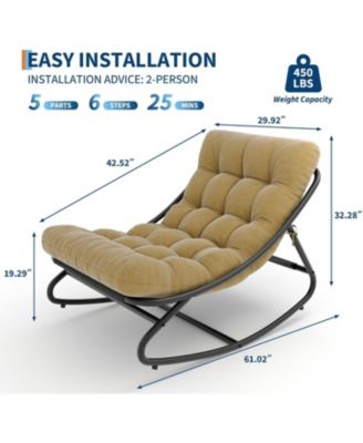 Oversized Papasan Rocking Chair with Heavy-Duty Iron Frame and Cushion, Weather-Resistant, Tan