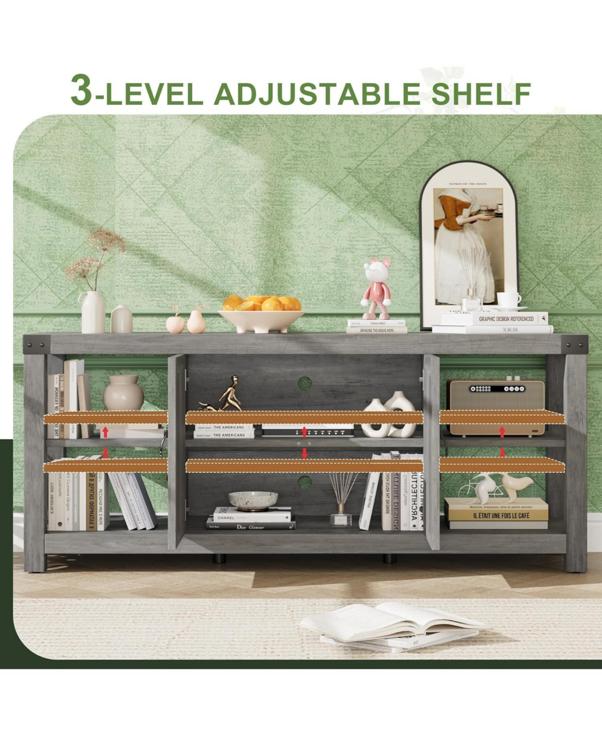 gaomon Tv Stand for 65 Inch Tv, 60 Inch Entertainment Center with Storage, Farmhouse Tv Console Table with Shelves,Doors, Modern Tv Stand