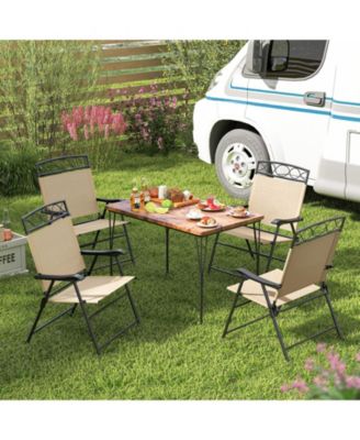 Set of 4 Folding Patio Dining Chairs with Armrests and Inclined Backrest