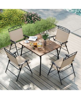 Set of 4 Folding Patio Dining Chairs with Armrests and Inclined Backrest