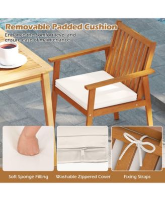 Set of 2 Acacia Wood Patio Dining Chairs with Removable Padded Cushions