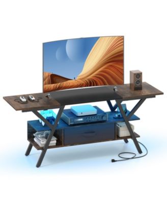 Low-Profile 55-Inch TV Stand with LED Lights and Power Outlets