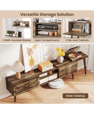 75 in Mid-Century TV Stand with Floating Shelves and Flip Cabinets