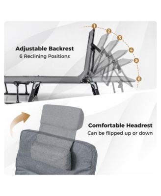 Folding Camping Cot with Mattress 3 in 1 Convertible Single Sofa Chaise Lounge Chair Sleeper