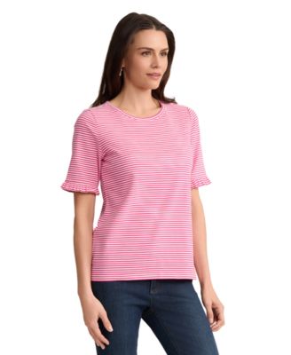 Women's Ruffle Elbow-Sleeve Crewneck Top