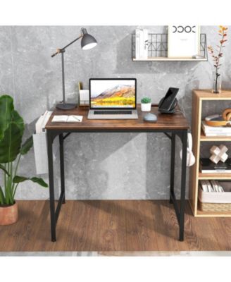 Compact Home Office Desk with Built-In Charging Station, Storage Bag and Headphone Hook
