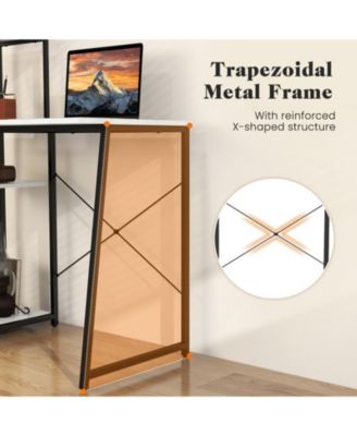 Computer Desk with 3-Tier Side Bookshelf, Anti-Fall Guard Rail and Adjustable Foot Pads